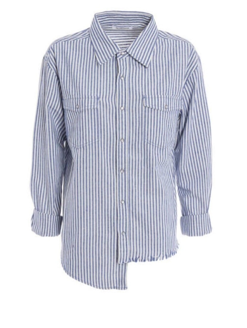 One x OneTeaspoon Blue White Striped Western Snap Button Down Shirt XS Raw Hem